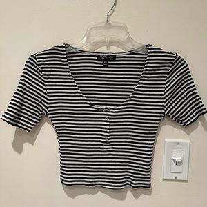 Striped button crop top